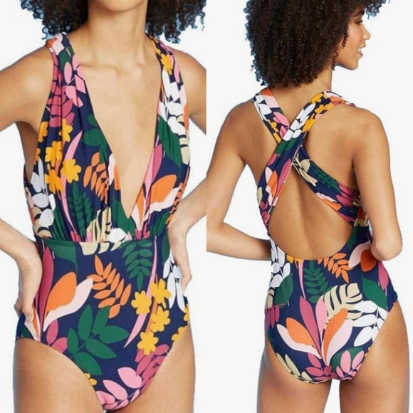 SEA ANGEL One Piece Floral Swim Suit Multicolored Navy Womens Size XL - Picture 1 of 15